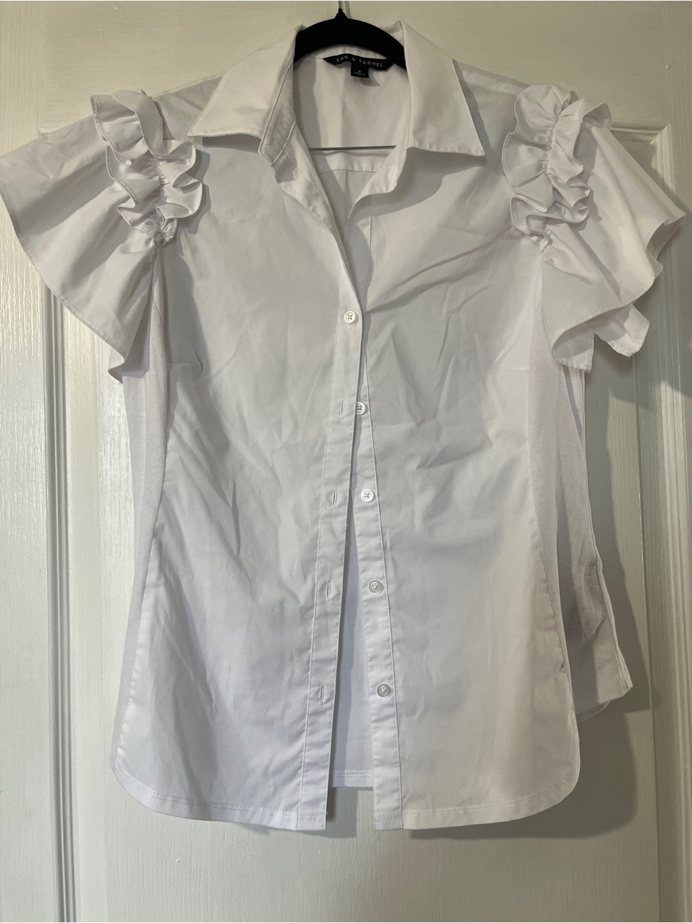 Zac & Rachel White Ruffled Sleeve Button Front Blouse